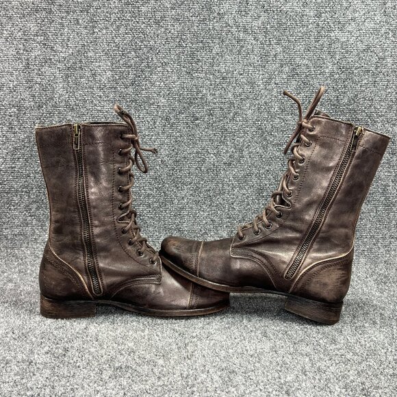 All Saints Spitalfields boots Women's 8 Rustic Brown Leather Moto Combat Lace Up - Picture 9 of 14